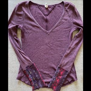 Free People purple ribbed long sleeve top, size L